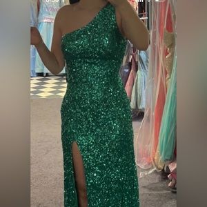 Scala Green Off the Shoulder Prom Dress